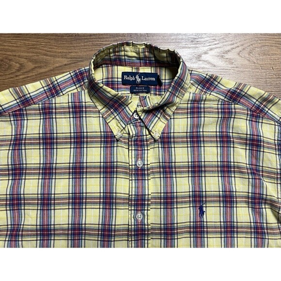 Vintage Ralph Lauren Button Down Shirt Mens Yellow Plaid Blake Short Sleeve 80s - Picture 3 of 10